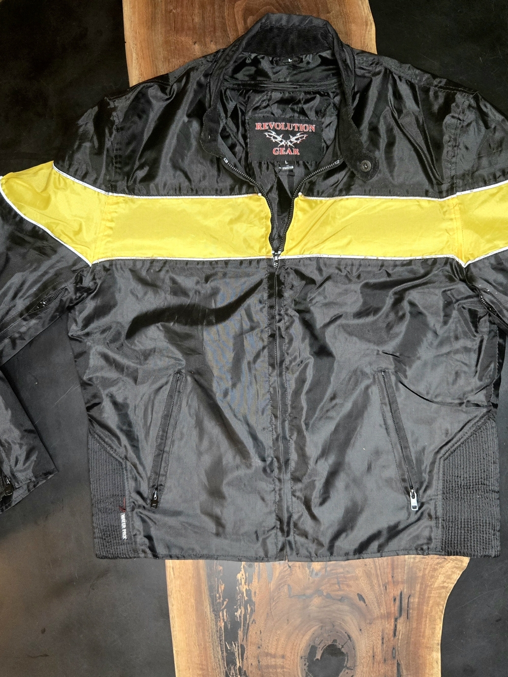 Revolution Men’s Black Moto Jacket with Yellow Stripe